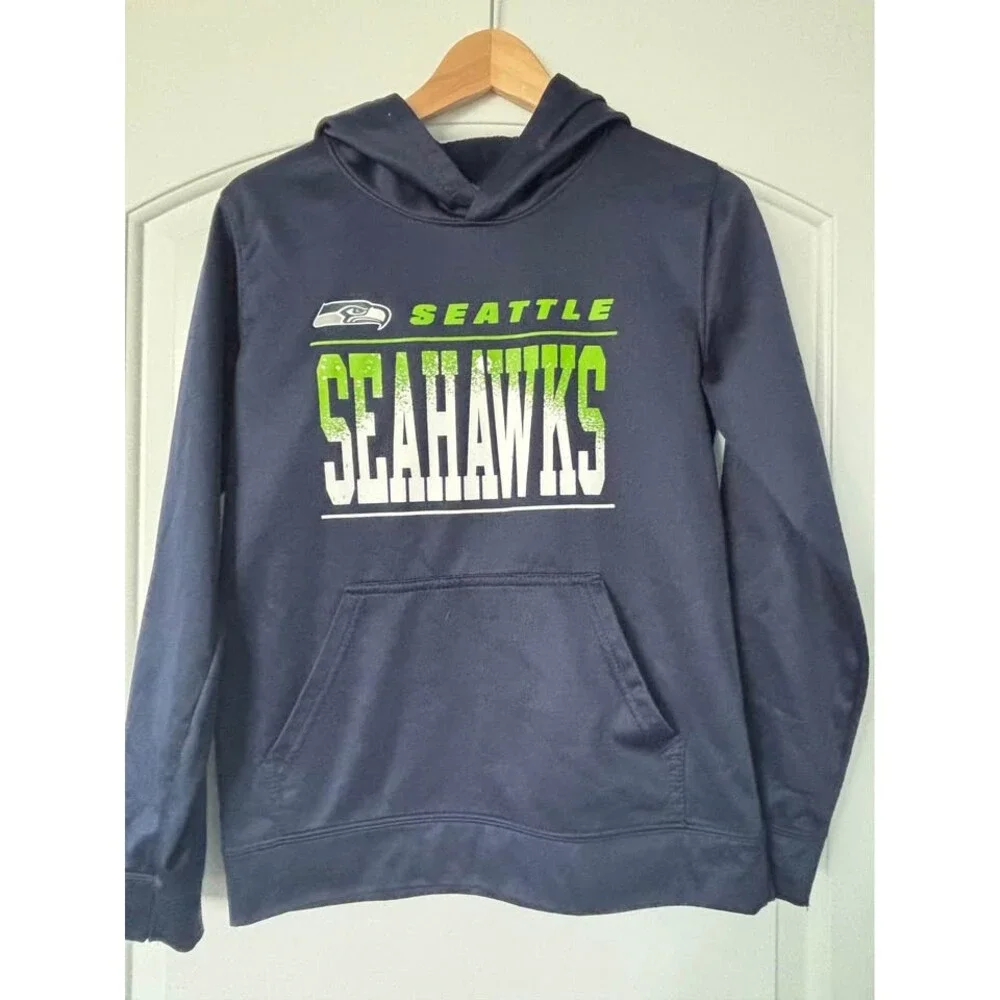 Seattle Seahawks NFL Youth Navy Blue Pullover Fleece Hoodie - Size youth L